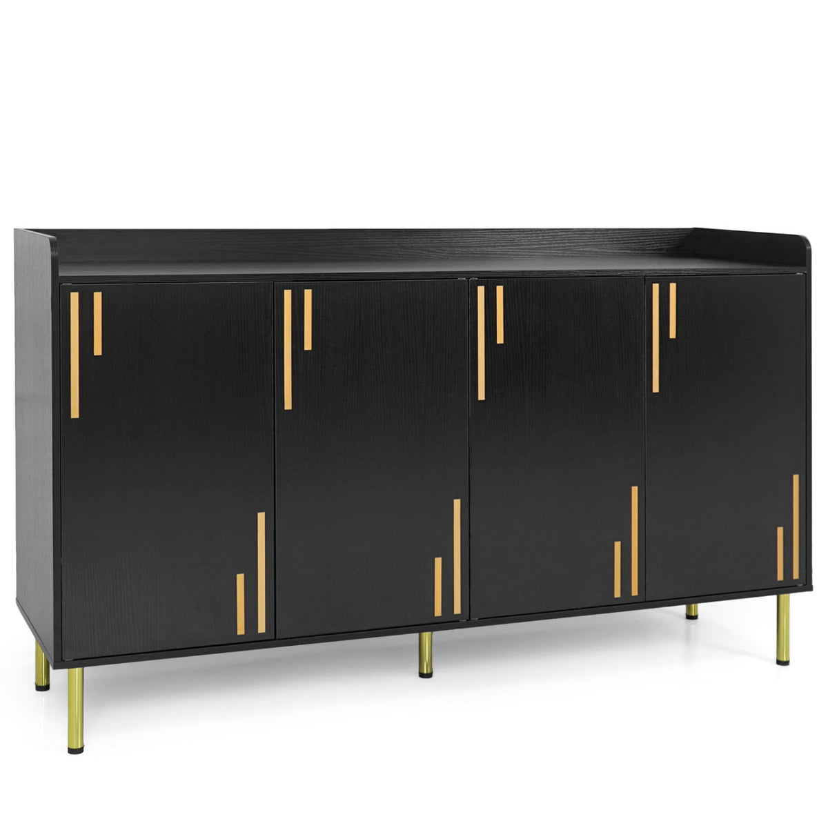 55 inches Buffet Cabinet with 4 Doors and 5 Metal Legs Modern Credenza-Black