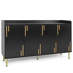55 inches Buffet Cabinet with 4 Doors and 5 Metal Legs Modern Credenza-Black