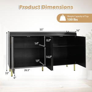 55 inches Buffet Cabinet with 4 Doors and 5 Metal Legs Modern Credenza-Black view 5