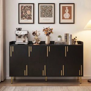 55 inches Buffet Cabinet with 4 Doors and 5 Metal Legs Modern Credenza-Black view 6