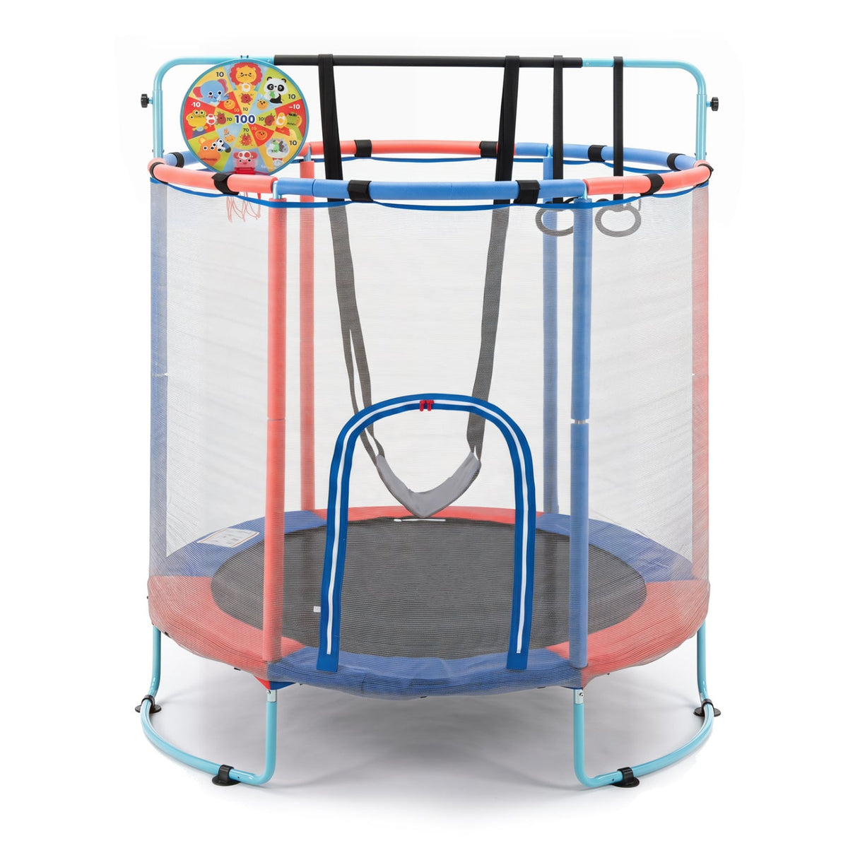 55 inches Trampoline for Kids with Adjustable Gymnastics Bar and Basketball Hoop for 3+-Navy