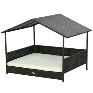 Rattan Dog House with Canopy, Wicker Dog Bed with Water-Resistant Cushion, for Small and Medium Breeds Blue – view 8