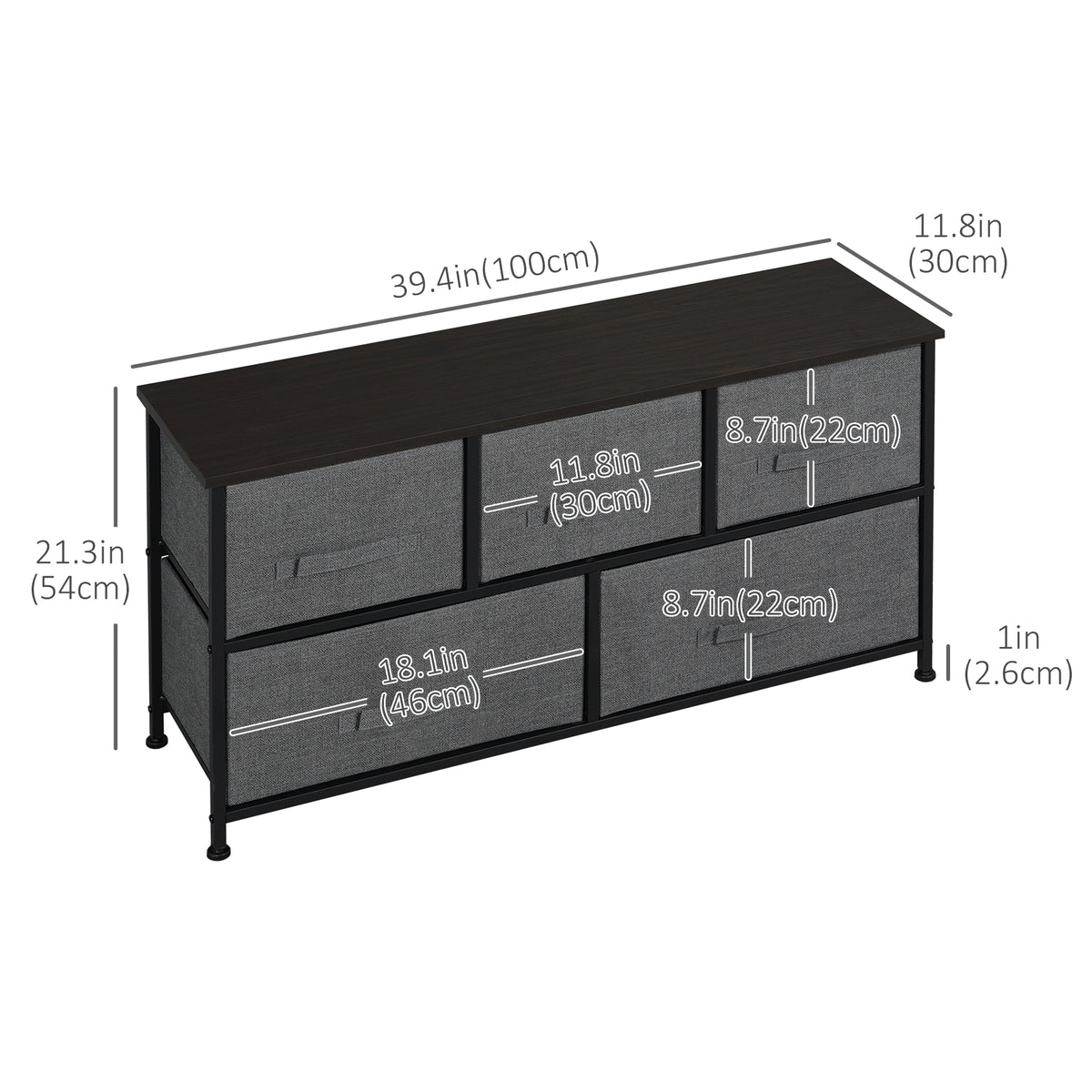 Linen Drawer Cabinet Organizer Storage Dresser Tower with 5 Removable Drawer Metal Frame Adjustable Feet – view 9