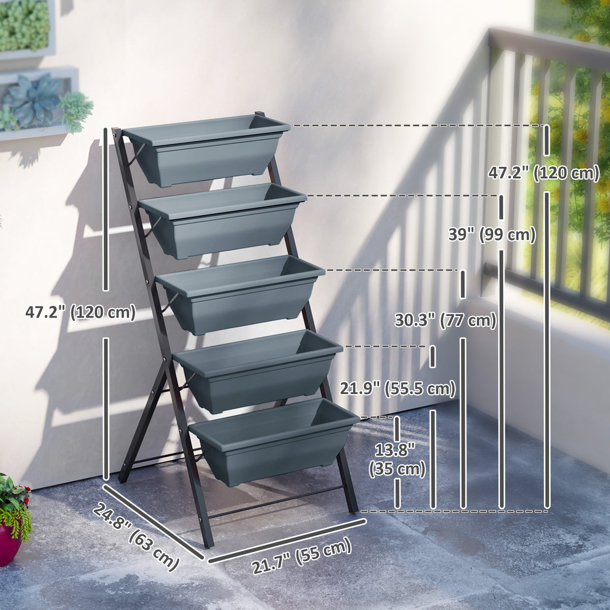 5-Tier Raised Garden Bed with 5 Planter Box, Outdoor Plant Stand Grow Containers with Leaking Holes, Black – view 16