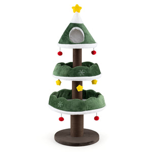 56.5 Inch Multi-Level Cat Tower with Fully-wrapped Scratching Posts-Green