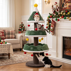56.5 Inch Multi-Level Cat Tower with Fully-wrapped Scratching Posts-Green view 2