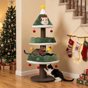 56.5 Inch Multi-Level Cat Tower with Fully-wrapped Scratching Posts-Green view 3