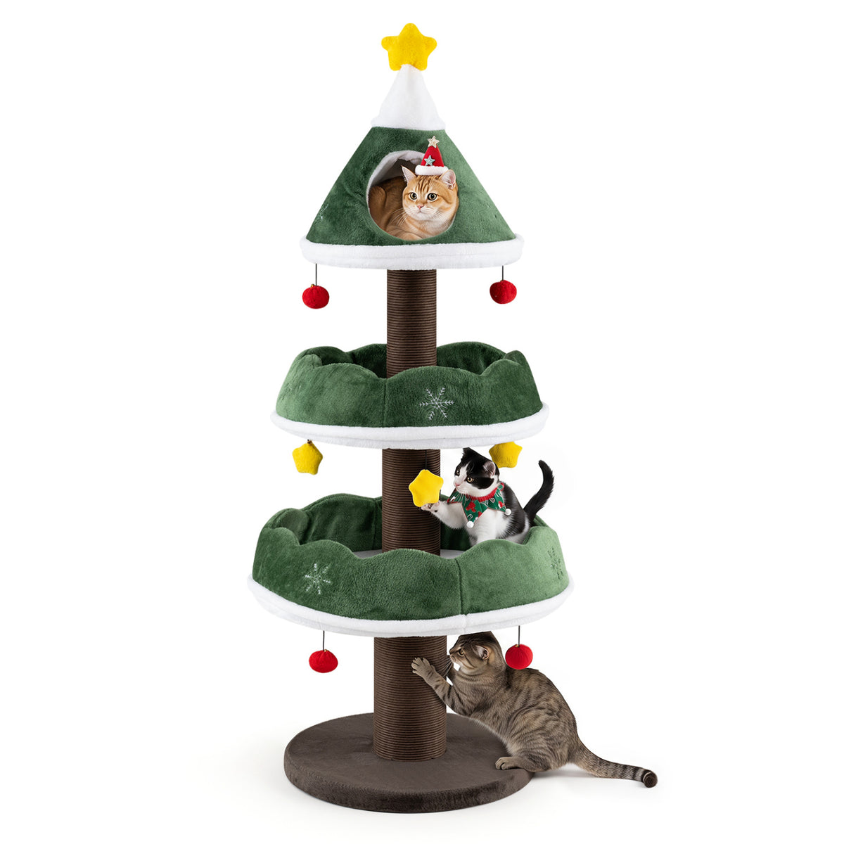 56.5 Inch Multi-Level Cat Tower with Fully-wrapped Scratching Posts-Green view 4