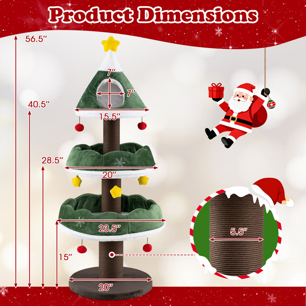 56.5 Inch Multi-Level Cat Tower with Fully-wrapped Scratching Posts-Green view 5