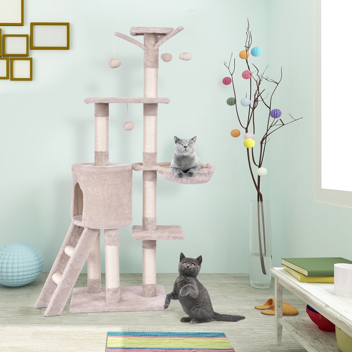 56 Inch Condo Scratching Posts Ladder Cat Play Tree view 2
