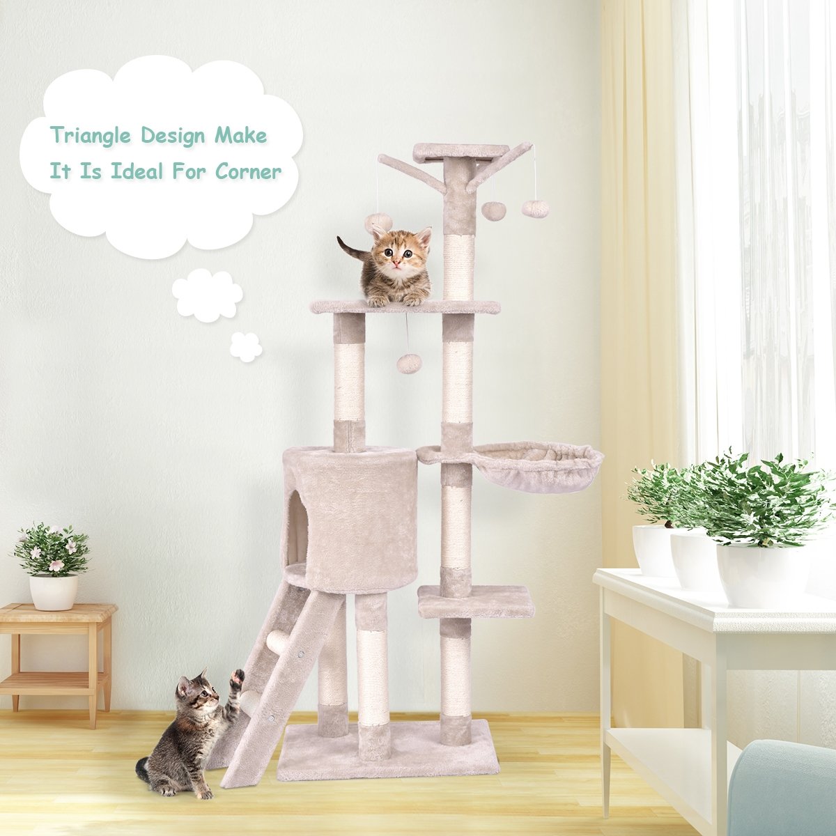 56 Inch Condo Scratching Posts Ladder Cat Play Tree view 3