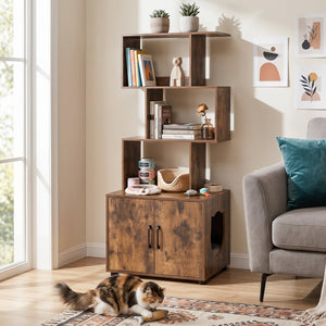 56 Inch Tall Cat Litter Box Enclosure with Storage-Rustic Brown view 2