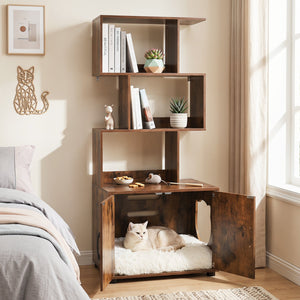 56 Inch Tall Cat Litter Box Enclosure with Storage-Rustic Brown view 3
