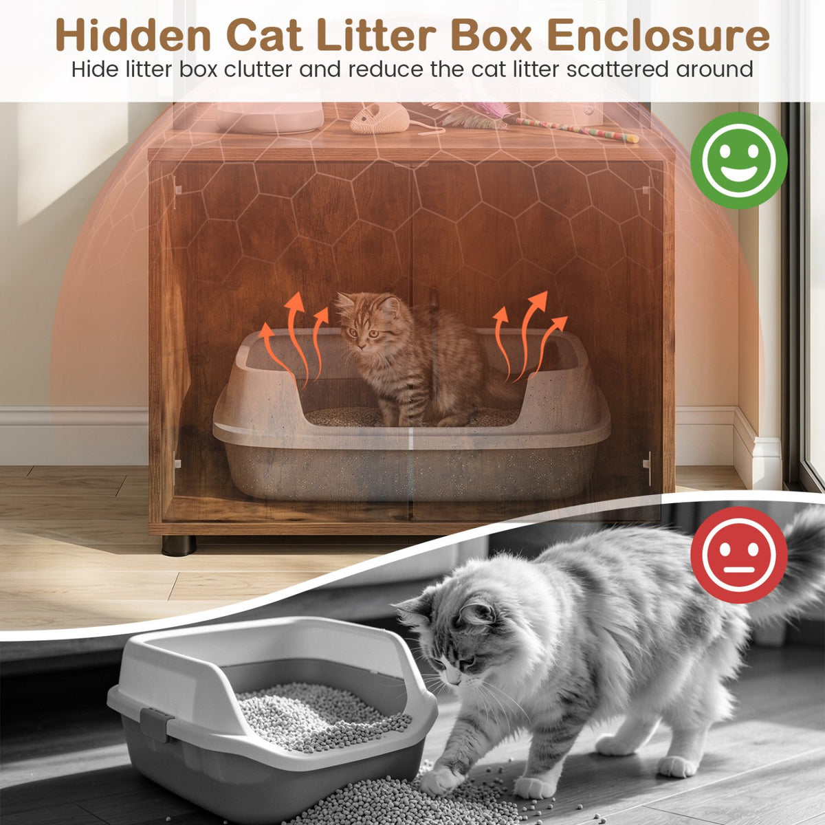 56 Inch Tall Cat Litter Box Enclosure with Storage-Rustic Brown view 9