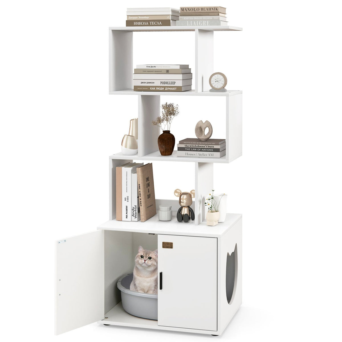 56 Inch Tall Cat Litter Box Enclosure with Storage-White