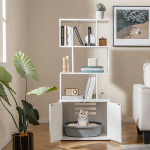 56 Inch Tall Cat Litter Box Enclosure with Storage-White view 2