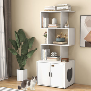 56 Inch Tall Cat Litter Box Enclosure with Storage-White view 3