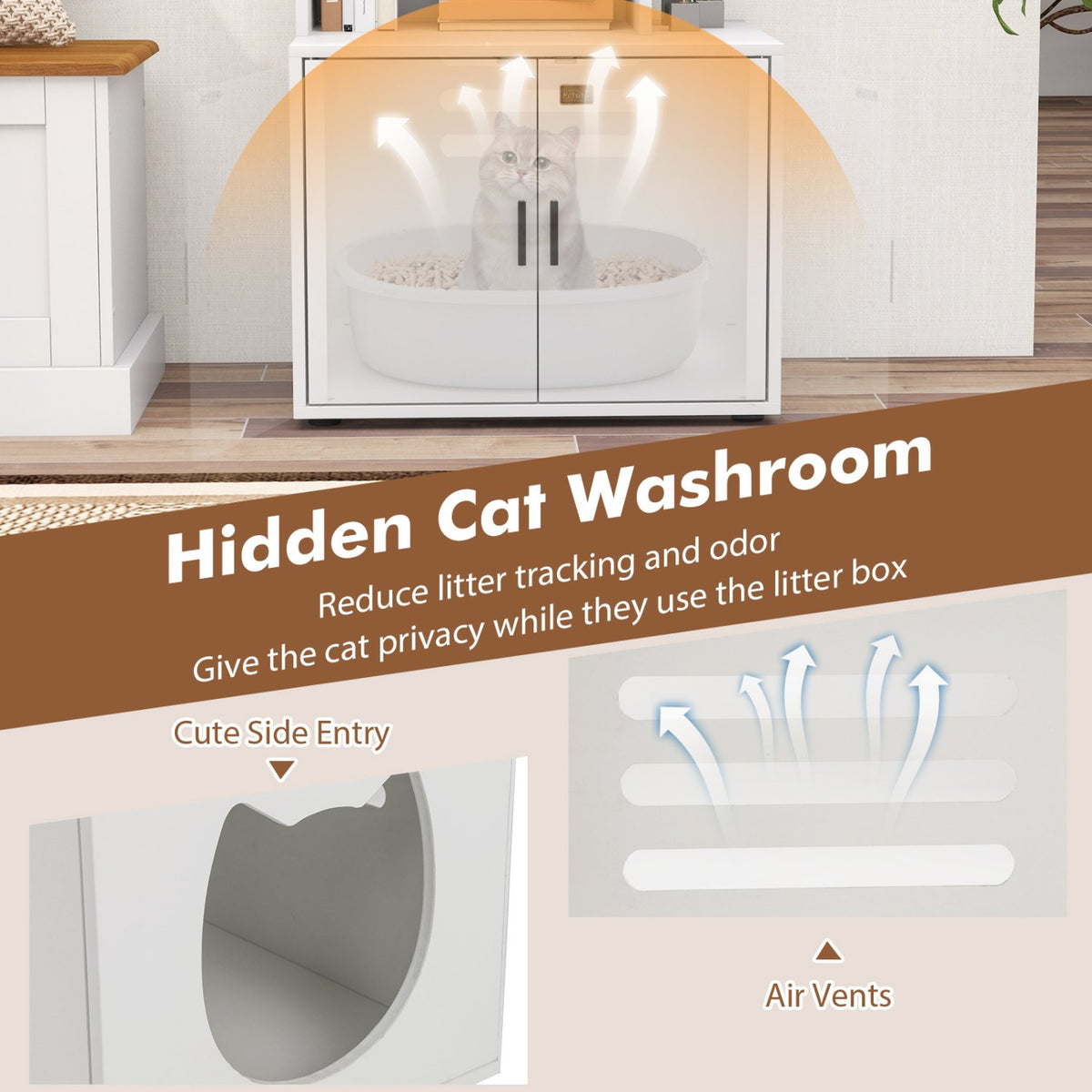 56 Inch Tall Cat Litter Box Enclosure with Storage-White view 7