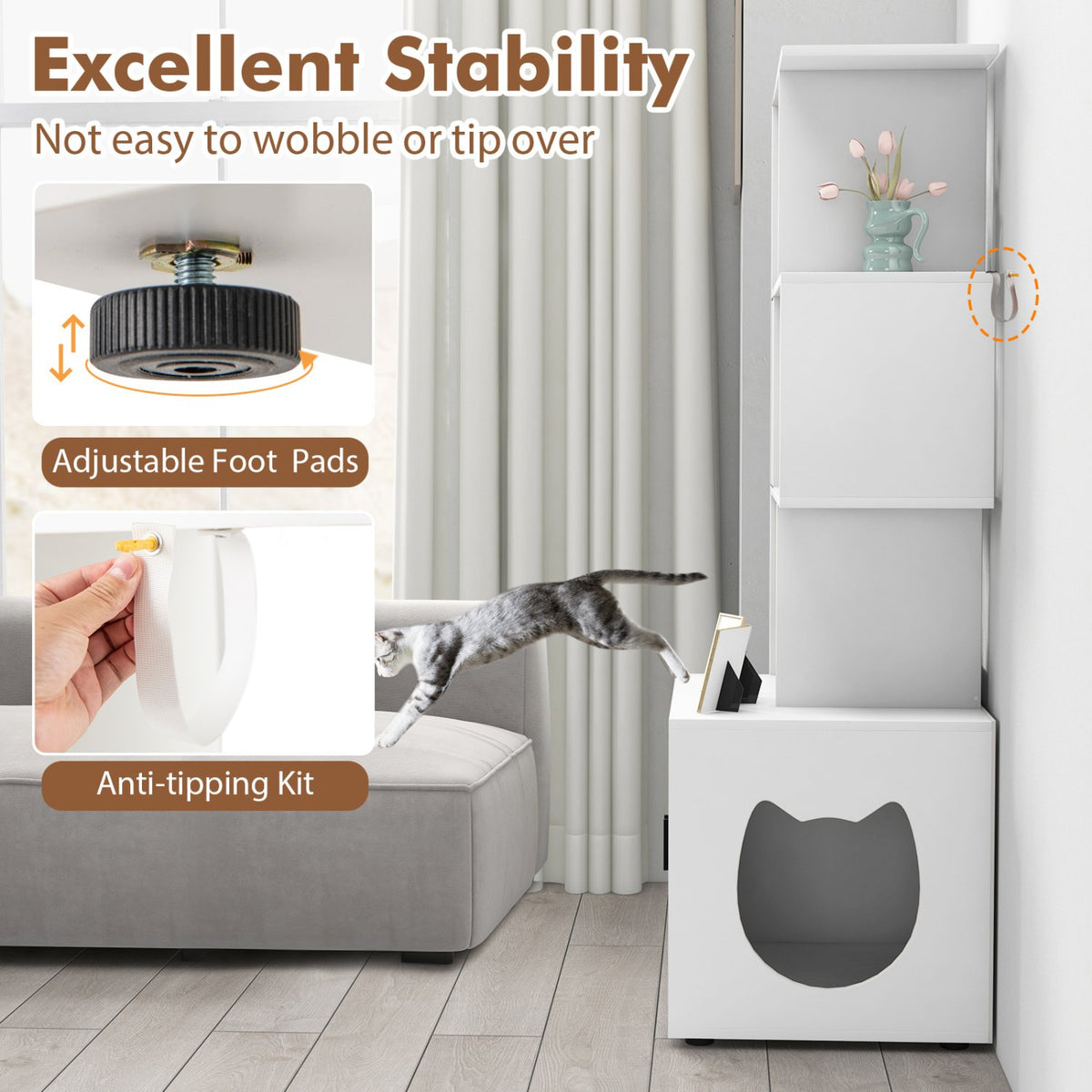 56 Inch Tall Cat Litter Box Enclosure with Storage-White view 8