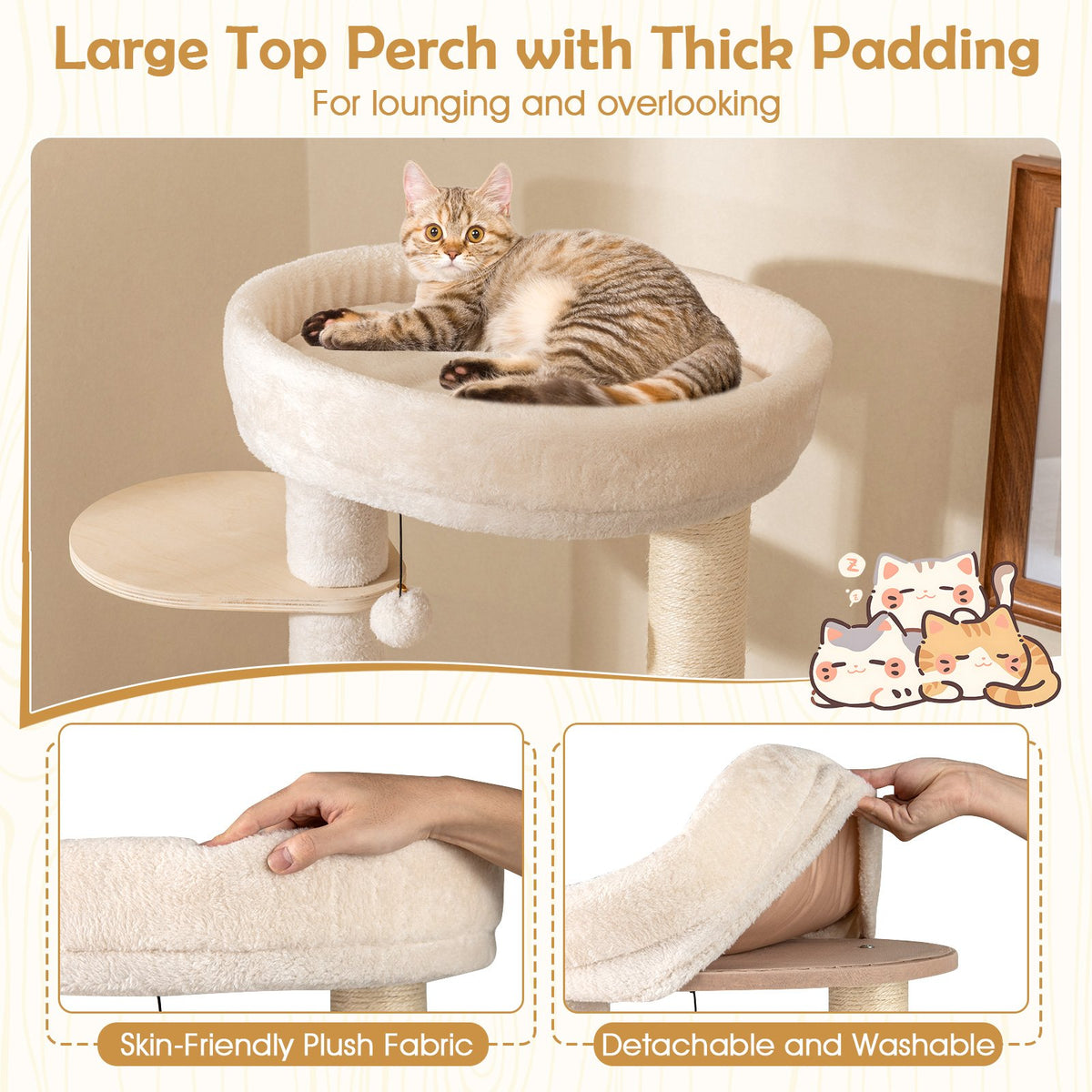 56 Inch Tall Cat Tree with 2 Sisal Scratching Posts and Ladder-Natural view 7