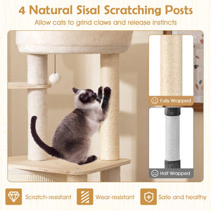 56 Inch Tall Cat Tree with 2 Sisal Scratching Posts and Ladder-Natural view 8