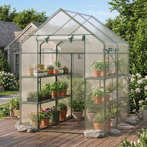56 x 56 x 77 Inch Walk-in Greenhouse with Observation Windows-White view 2