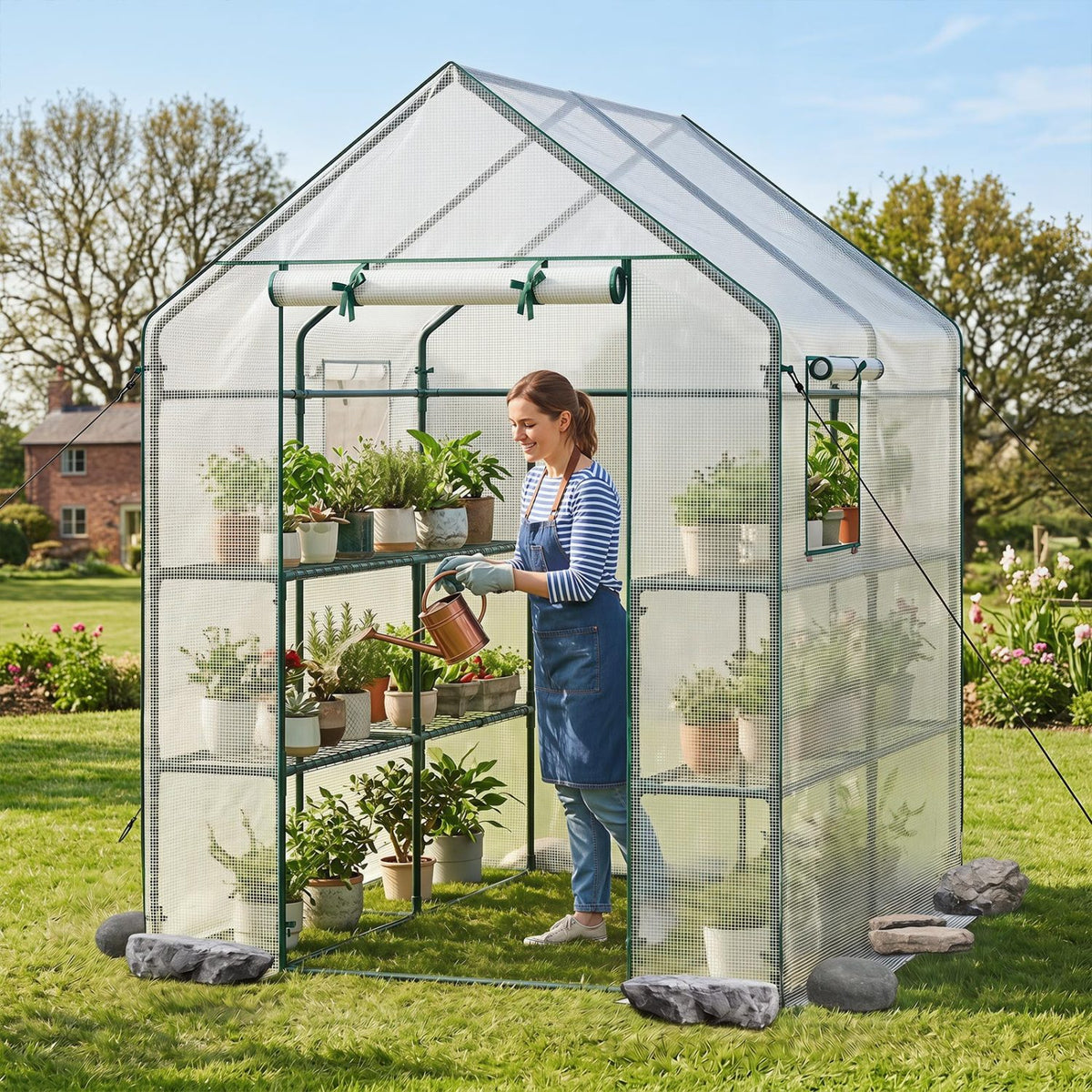 56 x 56 x 77 Inch Walk-in Greenhouse with Observation Windows-White view 3
