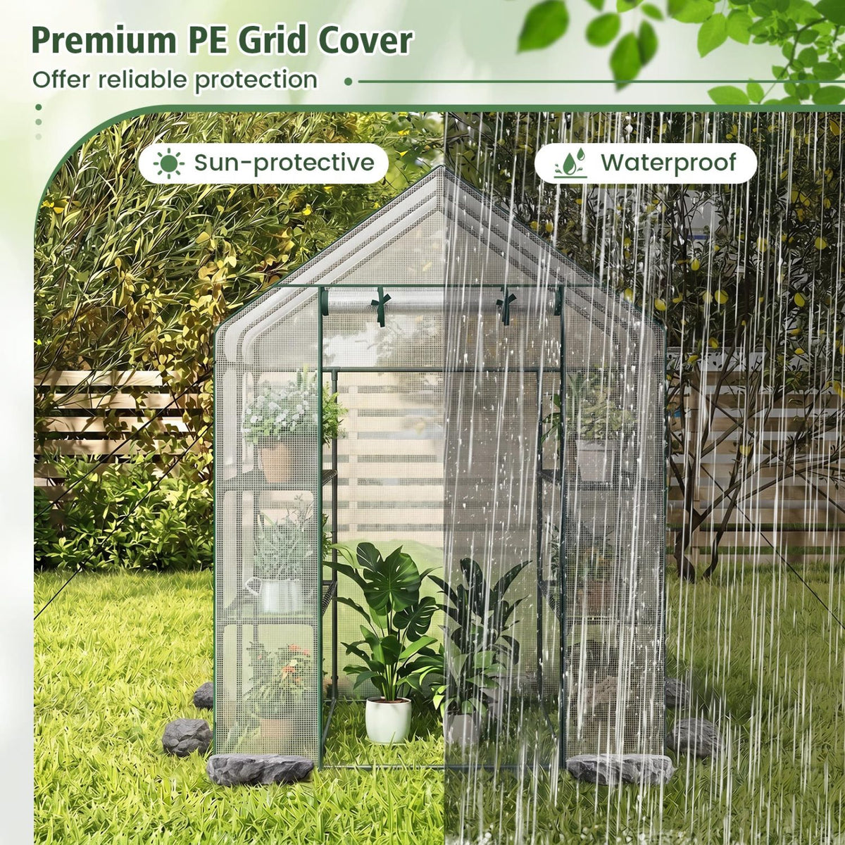 56 x 56 x 77 Inch Walk-in Greenhouse with Observation Windows-White view 8