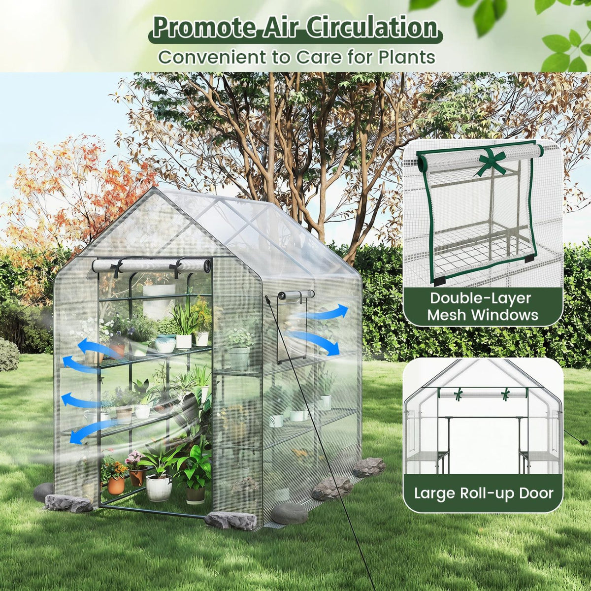 56 x 56 x 77 Inch Walk-in Greenhouse with Observation Windows-White view 9