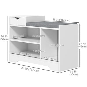 Upholstered Shoe Storage Bench, Hallway Shoe Storage with Seat, Drawer, 3 Open Shelves for Entryway, Grey – view 16