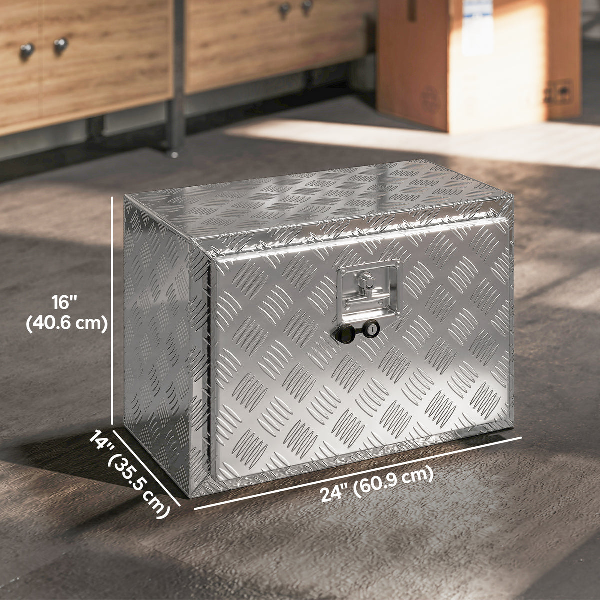 24 Inch Underbody Truck Tool Box, Heavy Duty Aluminum Tool Box, Storage Toolbox Chest Organizer with Lock and Keys