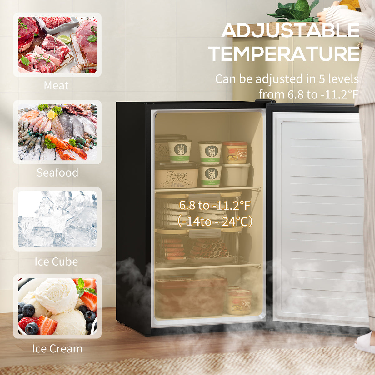 1.1 Cu. Ft. Mini Freezer, Compact Upright Freezer with Reversible Door, Removable Shelf – view 45