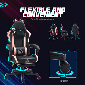 Cute Racing Gamer Chair, Faux Leather Gaming Chair with Footrest, Headrest and Lumbar Support, Black – view 6