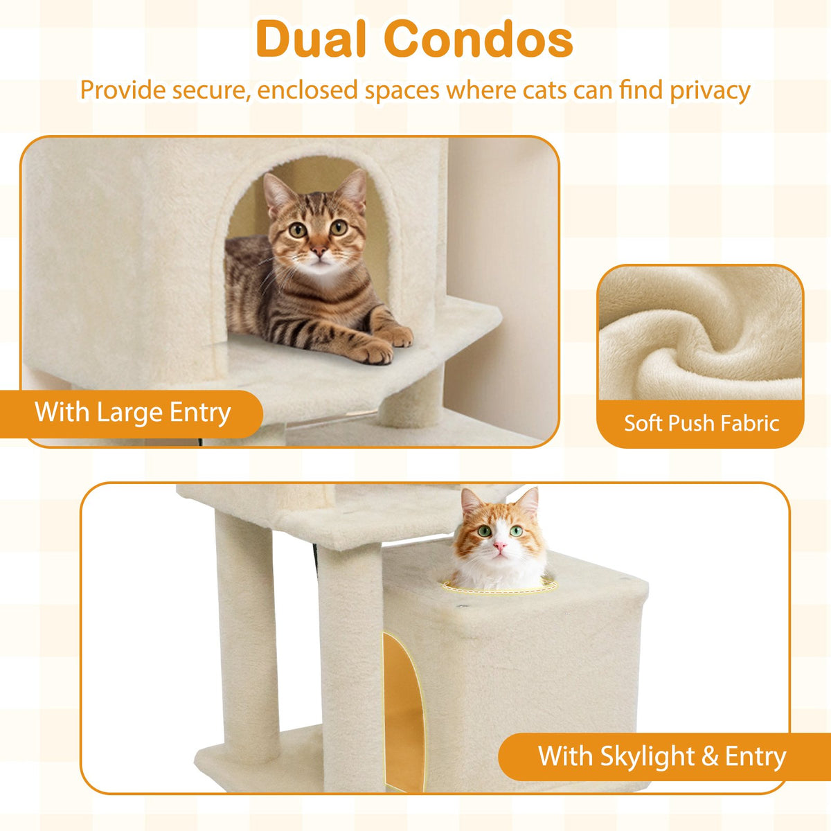 57 Inch Cat Tree with Dual Condos and Hammock and 2 Dangling Balls-Beige view 7