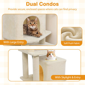 57 Inch Cat Tree with Dual Condos and Hammock and 2 Dangling Balls-Beige view 7