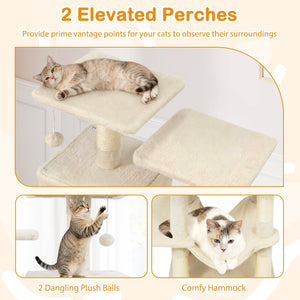 57 Inch Cat Tree with Dual Condos and Hammock and 2 Dangling Balls-Beige view 8