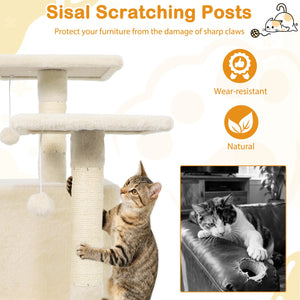57 Inch Cat Tree with Dual Condos and Hammock and 2 Dangling Balls-Beige view 9