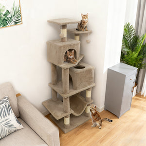 57 Inch Cat Tree with Dual Condos and Hammock and 2 Dangling Balls-Coffee view 2