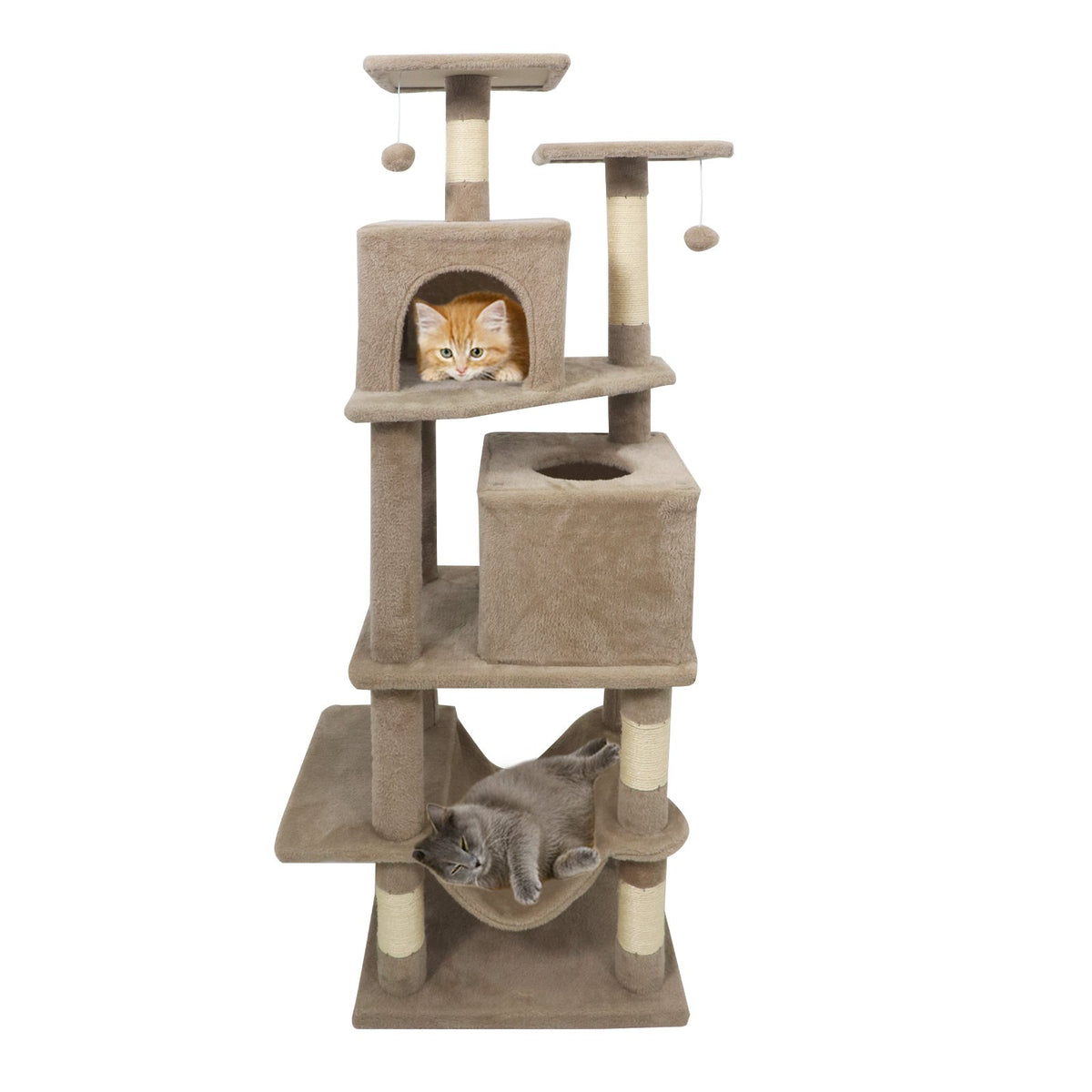 57 Inch Cat Tree with Dual Condos and Hammock and 2 Dangling Balls-Coffee view 4