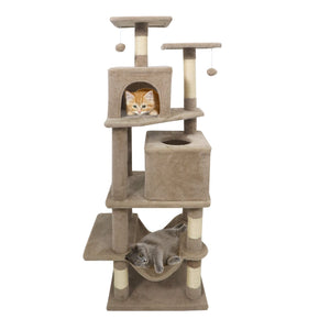 57 Inch Cat Tree with Dual Condos and Hammock and 2 Dangling Balls-Coffee view 4