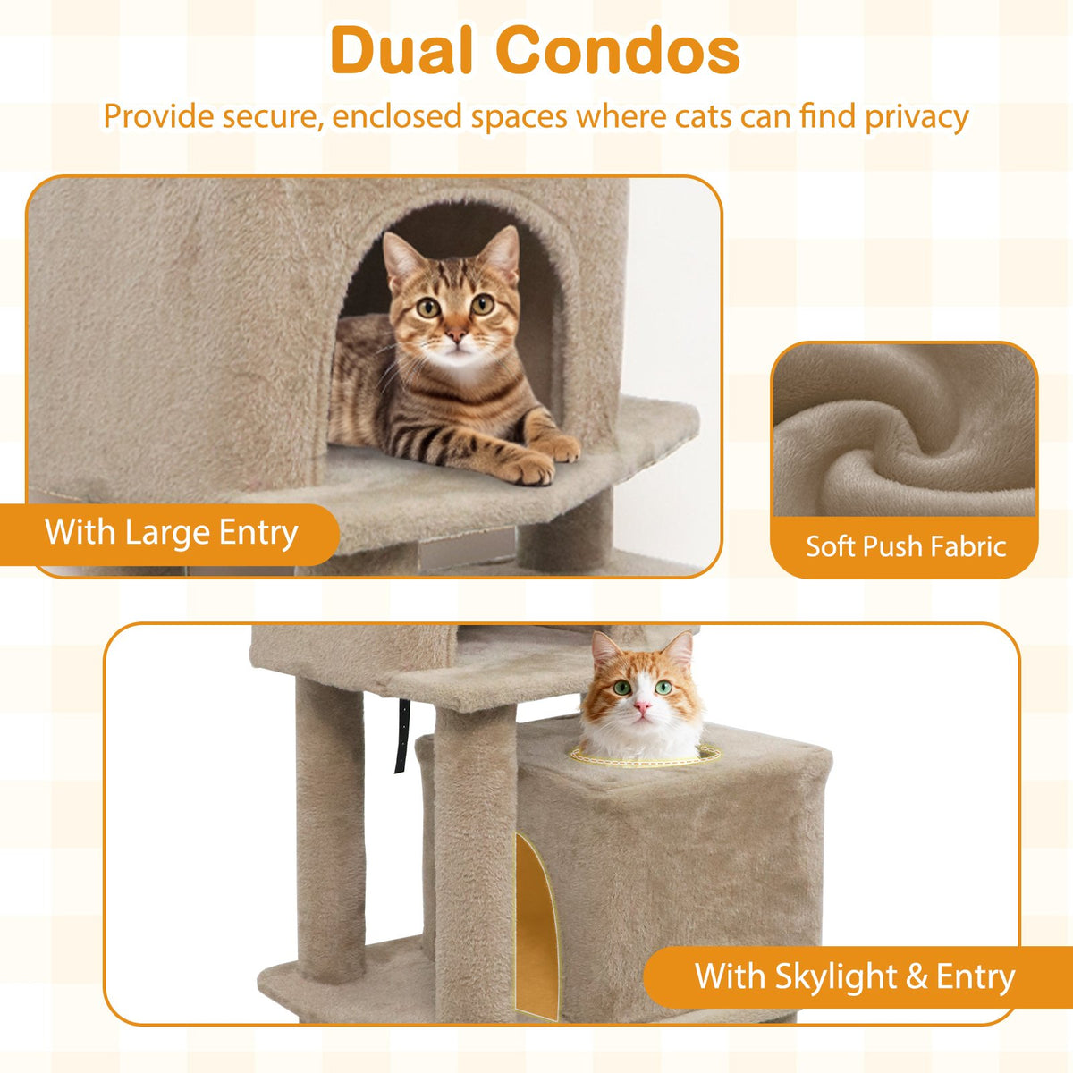 57 Inch Cat Tree with Dual Condos and Hammock and 2 Dangling Balls-Coffee view 7