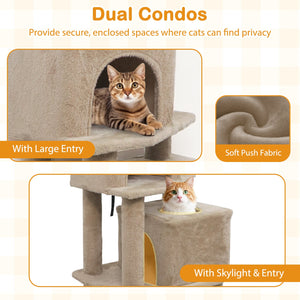 57 Inch Cat Tree with Dual Condos and Hammock and 2 Dangling Balls-Coffee view 7