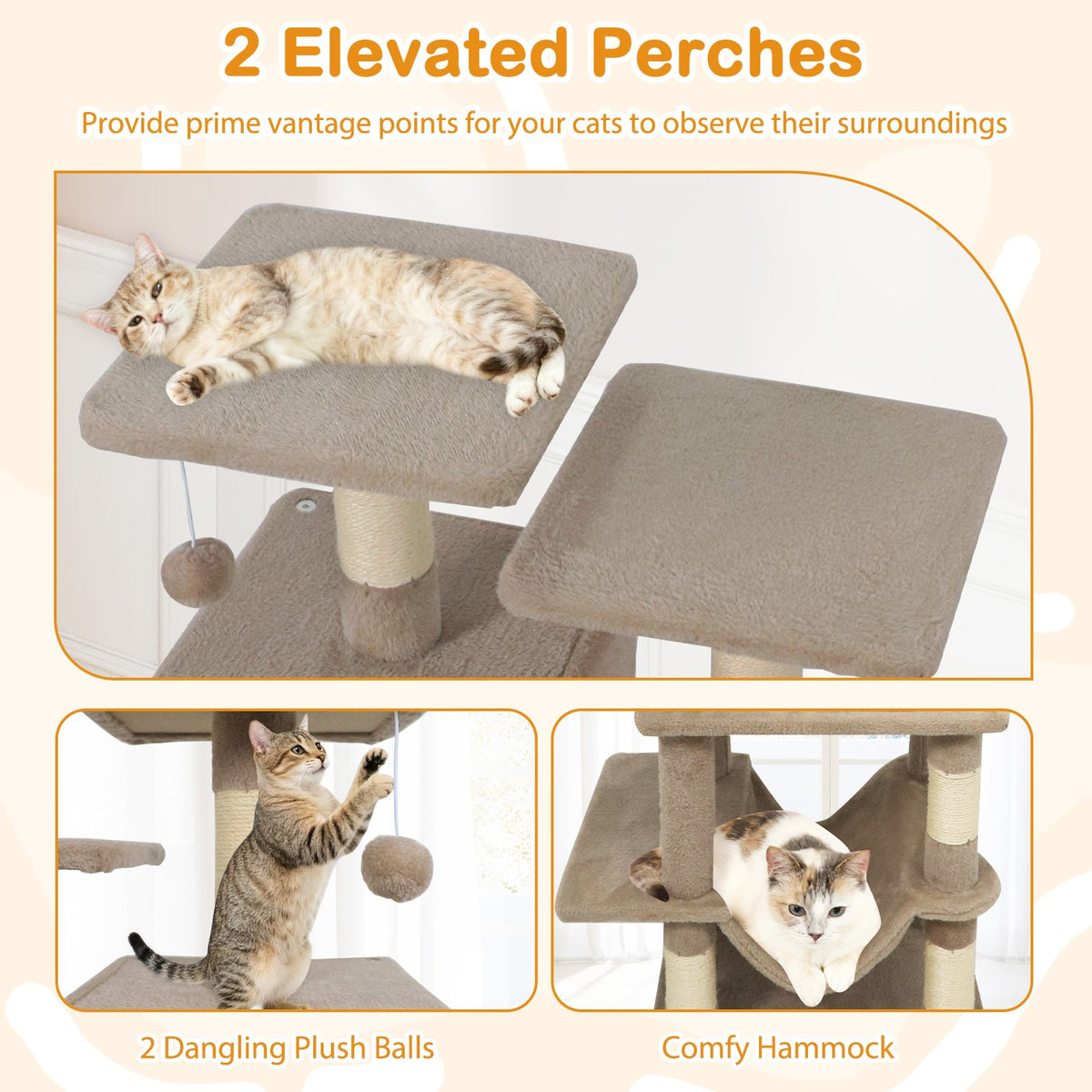 57 Inch Cat Tree with Dual Condos and Hammock and 2 Dangling Balls-Coffee view 8