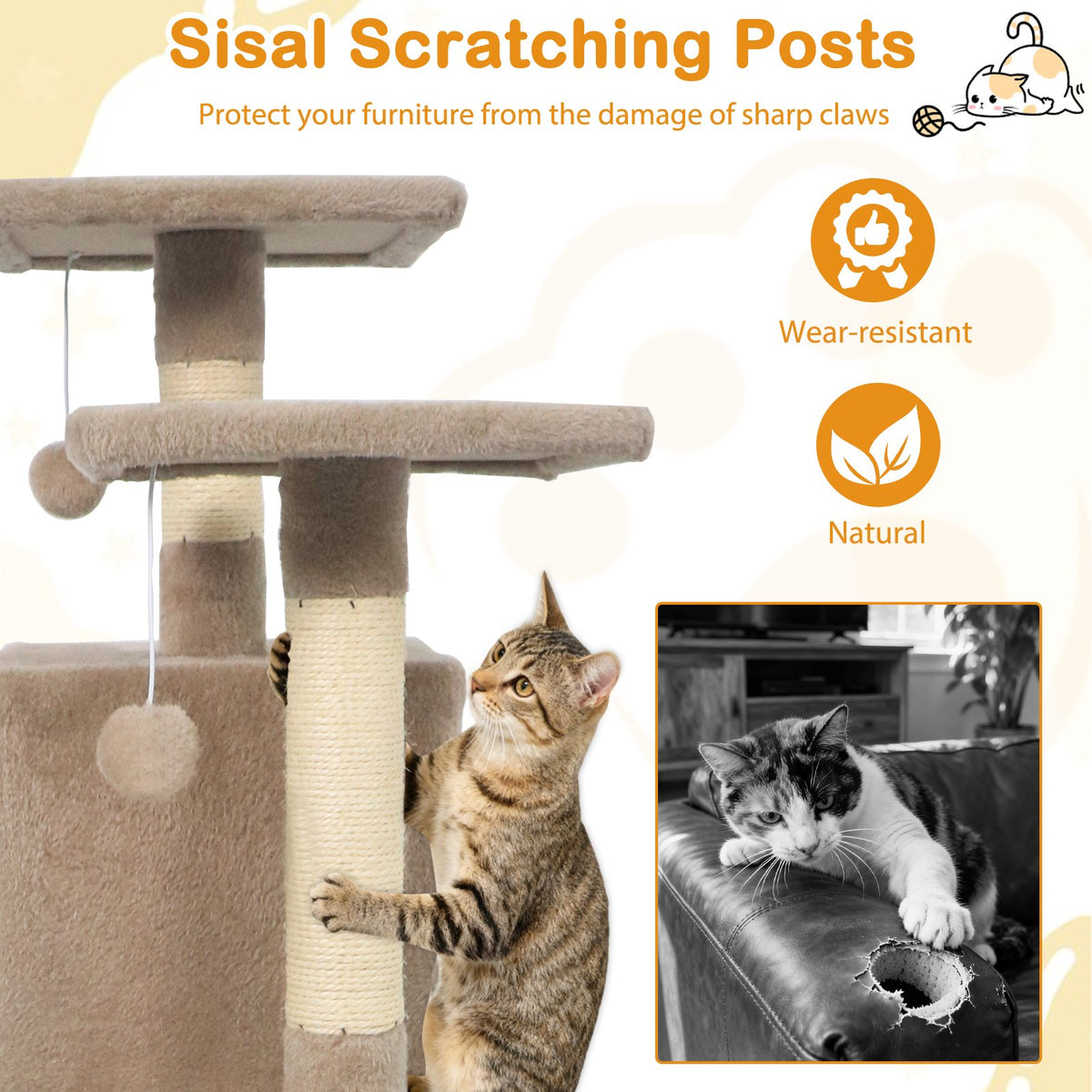 57 Inch Cat Tree with Dual Condos and Hammock and 2 Dangling Balls-Coffee view 9