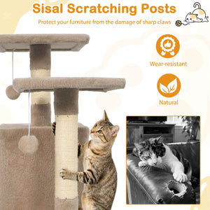 57 Inch Cat Tree with Dual Condos and Hammock and 2 Dangling Balls-Coffee view 9