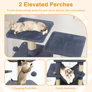 57 Inch Cat Tree with Dual Condos and Hammock and 2 Dangling Balls-Gray view 8