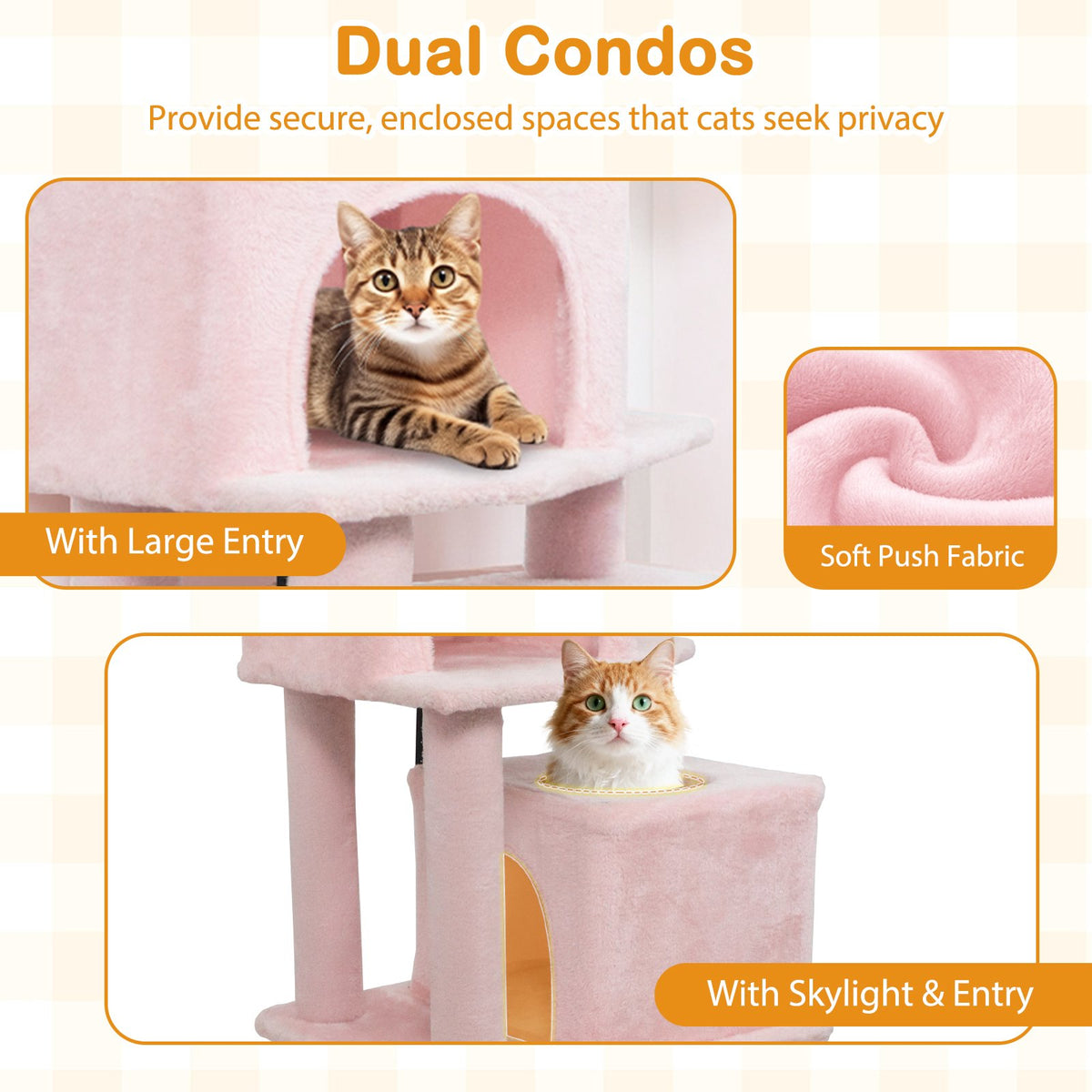 57 Inch Cat Tree with Dual Condos and Hammock and 2 Dangling Balls-Pink view 7