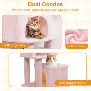 57 Inch Cat Tree with Dual Condos and Hammock and 2 Dangling Balls-Pink view 7
