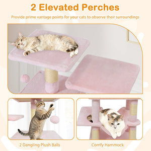 57 Inch Cat Tree with Dual Condos and Hammock and 2 Dangling Balls-Pink view 8