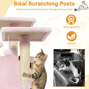 57 Inch Cat Tree with Dual Condos and Hammock and 2 Dangling Balls-Pink view 9